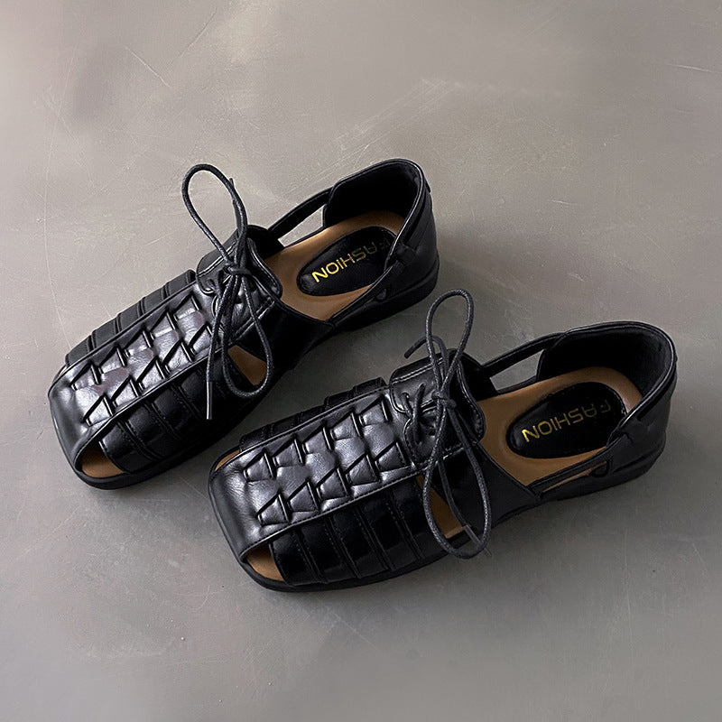 Damen elegante Schnürsandalen mit offenem Zehenbereich EB