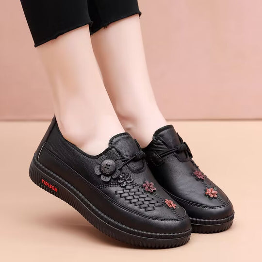 Damen Bequeme Mokassins mit floralem Design und elastischem Riemen EB