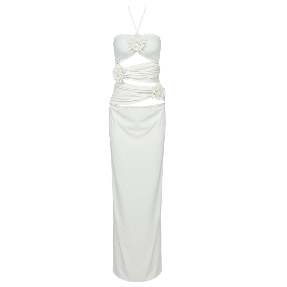 Damen Elegantes Maxikleid mit raffinierten drapierten Details und floralem Akzent EB