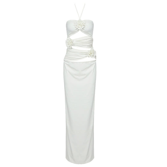 Damen Elegantes Maxikleid mit raffinierten drapierten Details und floralem Akzent EB