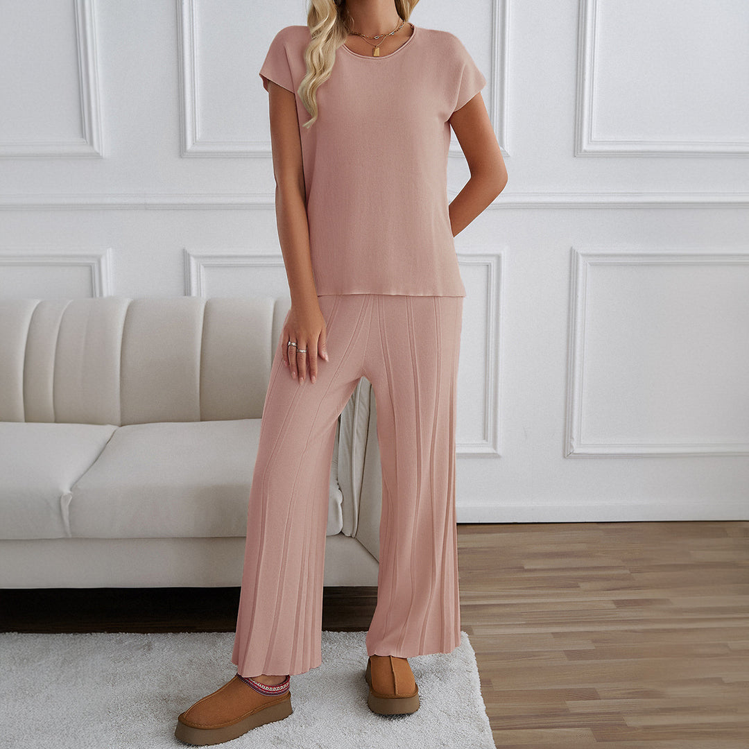 Damen Lässiges Zweiteiliges Lounge-Set mit weitem Oberteil und Palazzo-Hose EB