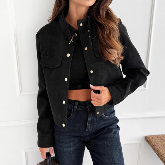 Damen elegante Jacke aus weichem Wildleder mit Knopfdetails EB