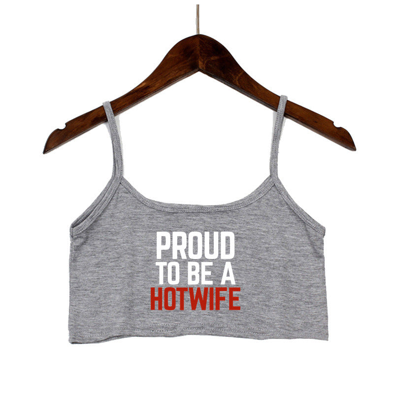 Damen Crop-Top mit modernen Schriftzügen und verstellbaren Trägern EB