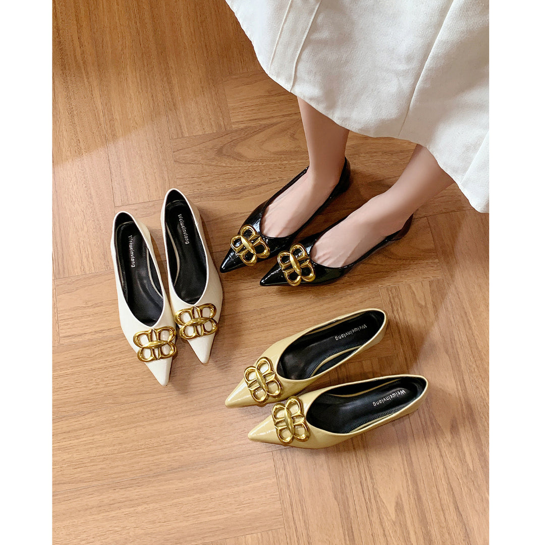 Damen Ballerinas mit elegantem Spitzenbereich und luxuriösem Schnallenakzent EB