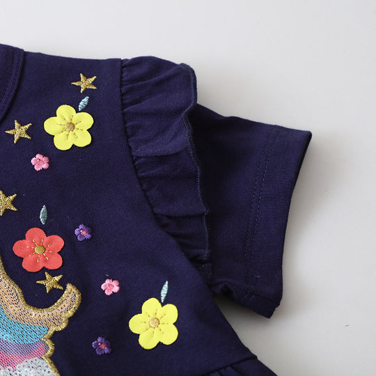 Mädchen T-Shirt Kleid mit glitzerndem Einhornmotiv EB