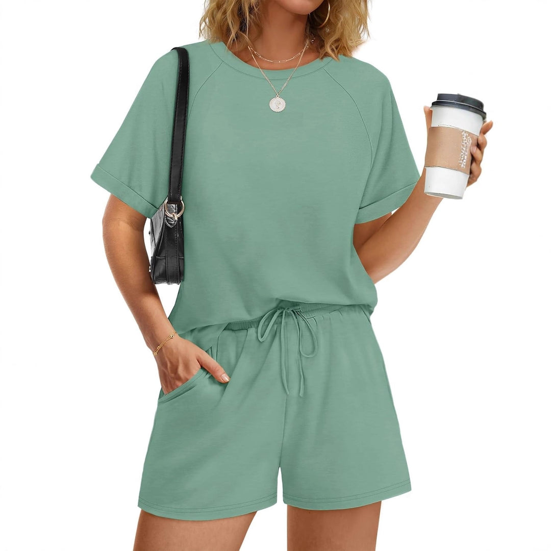 Damen lässiger Kombi aus T-Shirt und Shorts mit elastischem Bund EB