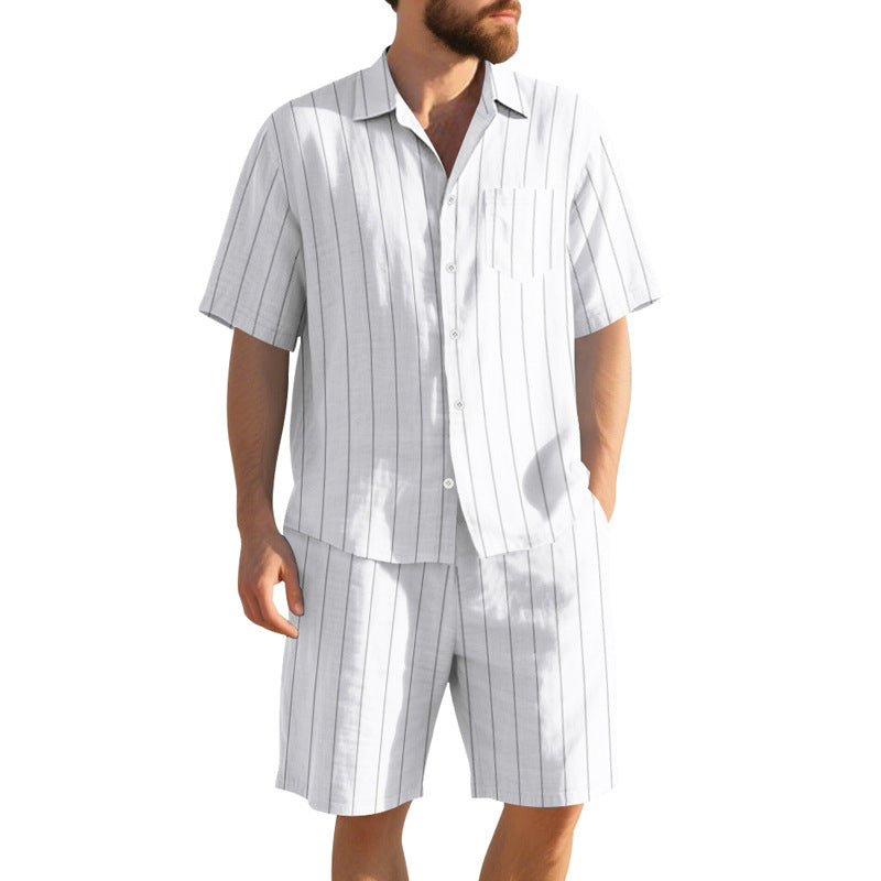 Herren Kurzarm-Pyjama-Set mit dezentem Streifenmuster und praktischer Brusttasche EB