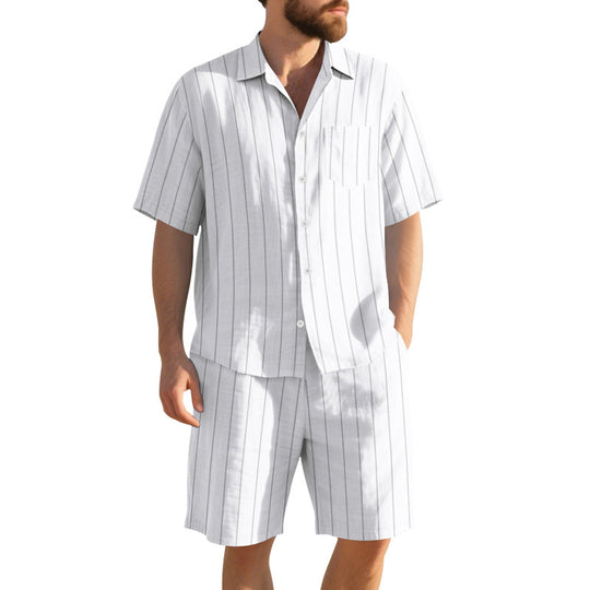 Herren Kurzarm-Pyjama-Set mit dezentem Streifenmuster und praktischer Brusttasche EB