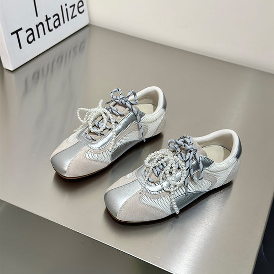 Damen modische Sneaker mit kunstvollen Perlen-Akzenten und atmungsaktiver Mesh-Oberfläche EB