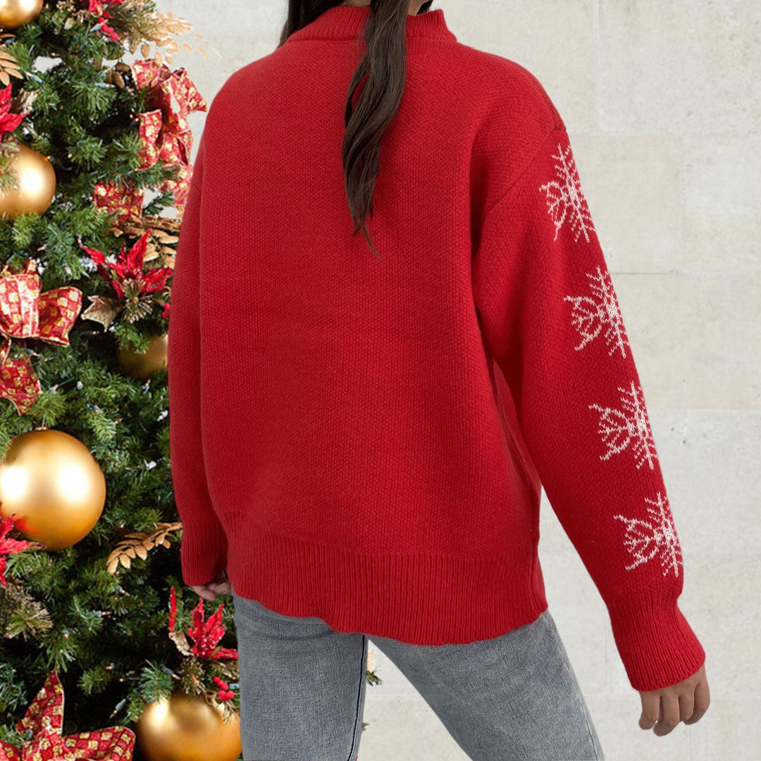 Damen Weihnachtspullover mit niedlichem Rentiermotiv und winterlichen Schneeflocken EB