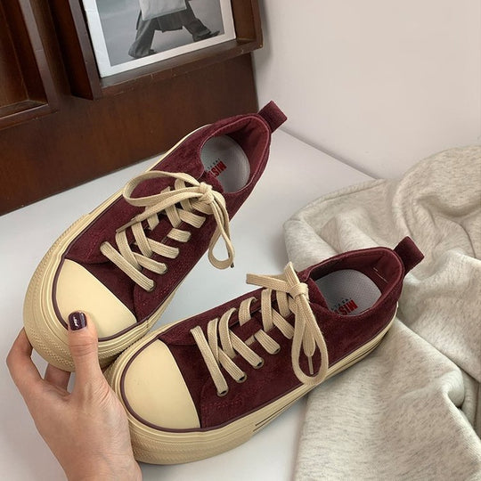 Damen modische Plateau-Sneaker mit samtiger Oberfläche und elastischem Schnürsystem EB