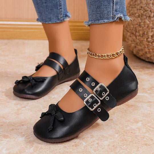 Damen Ballerinas mit modischen Schnallen und zarter Schleifen-Applikation EB