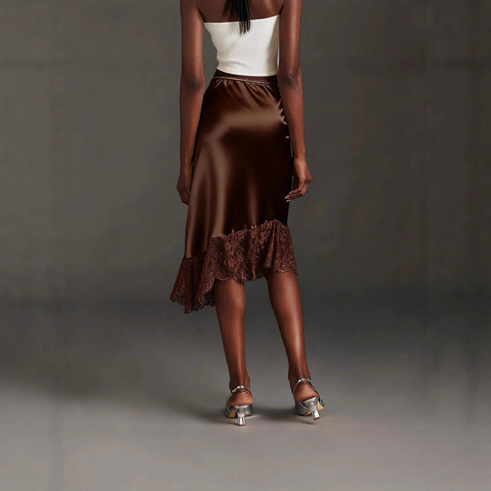 Damen Satinrock mit Spitze und asymmetrischem Saum EB