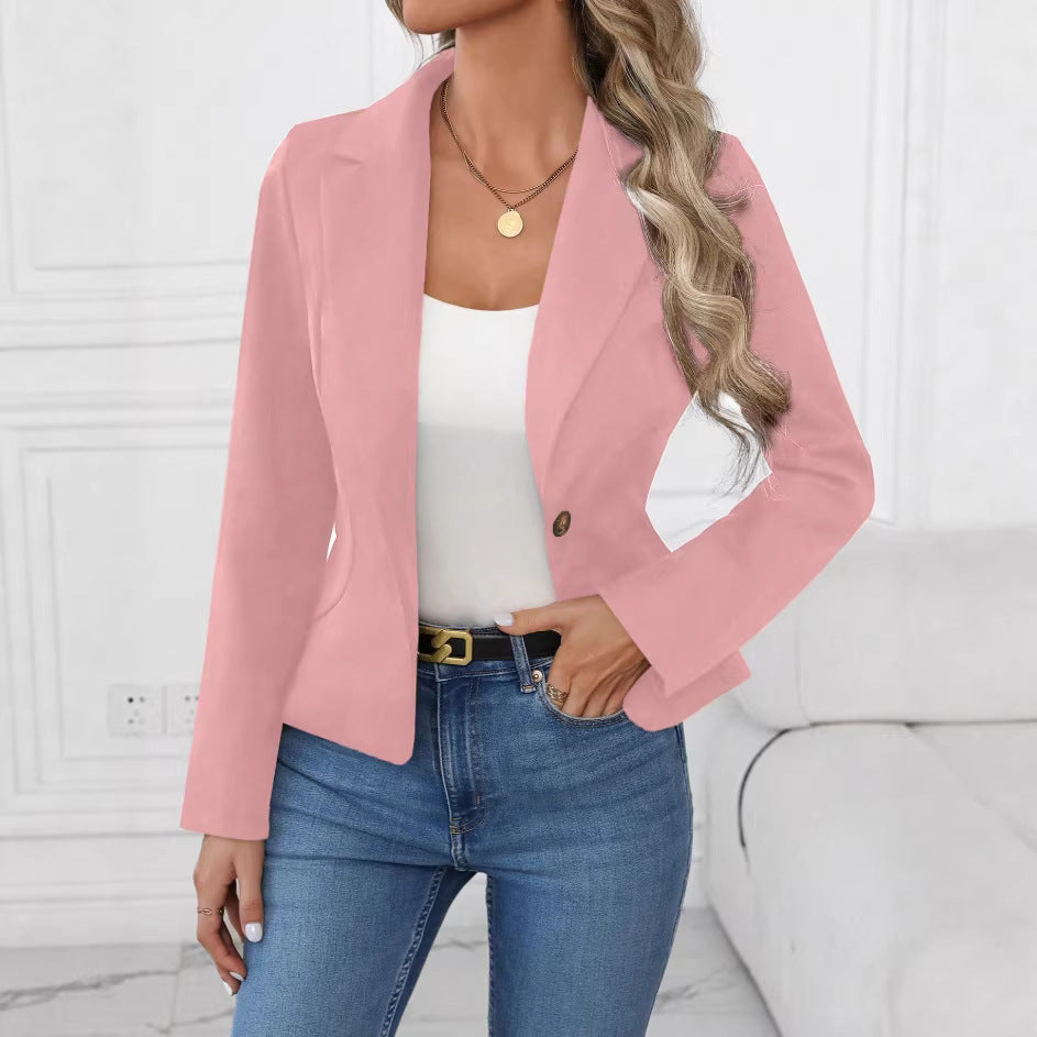 Damen nan taillierter Ein-Knopf-Blazer mit Reverskragen und Eingrifftaschen EB