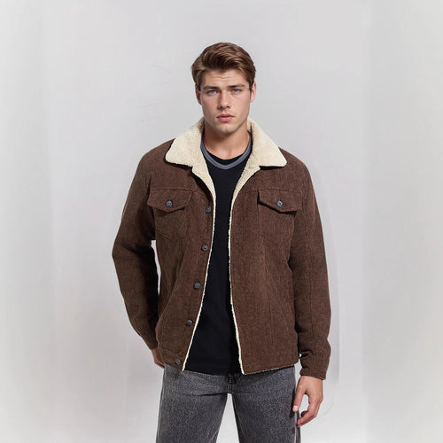 Herren kuschelige Cord-Jacke mit warmem Futter EB
