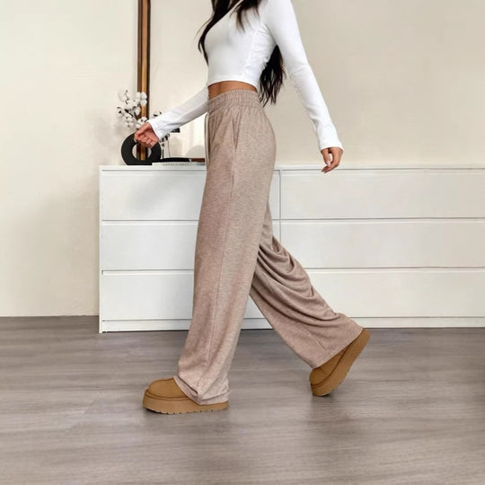 Damen nan weite High-Waist Loungehose mit elastischem Bund und Kordelzug EB