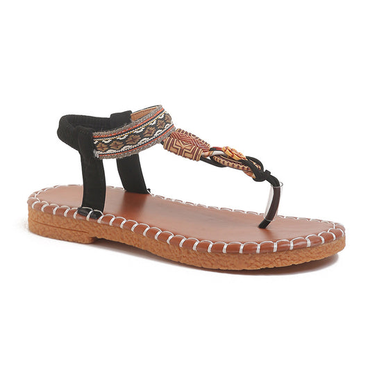 Damen Zehenstegsandalen mit kunstvoller Schmuckverzierung und bequemer Sohle EB