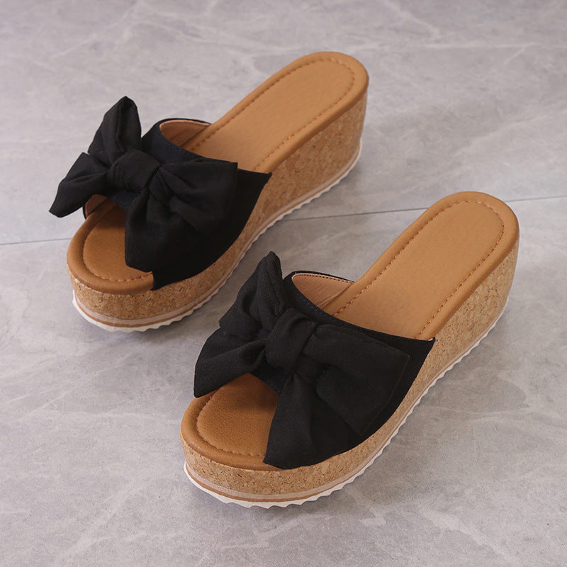 Damen Plattform-Sandalen mit modischem Leopardenmuster und eleganter Schleife EB