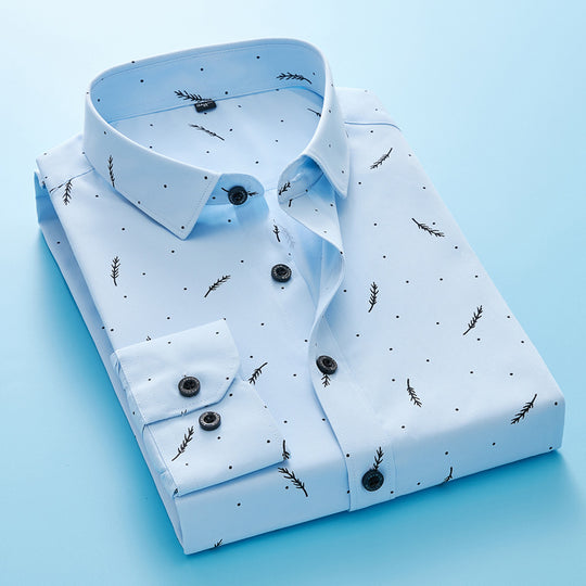 Herren nan Slim-Fit Business-Hemd mit feinem botanischem Print und Kentkragen EB