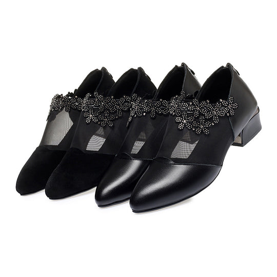 Damen Elegante Ankle Boots mit transparentem Mesh-Einsatz und modischem Blumenakzent EB