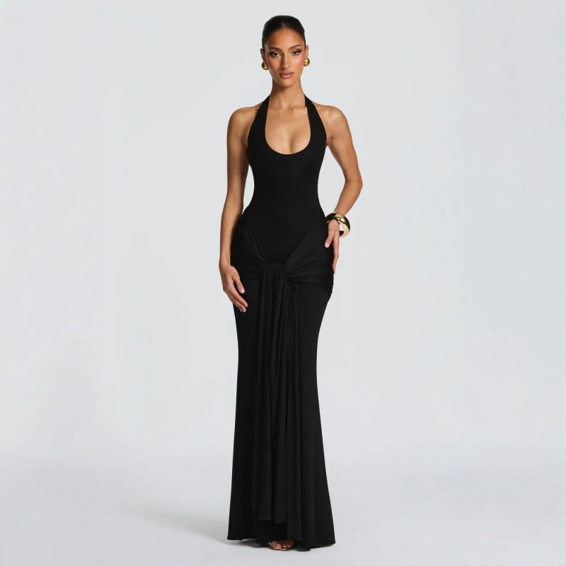 Damen Langes Wickelkleid mit tiefem V-Ausschnitt und Raffungen EB