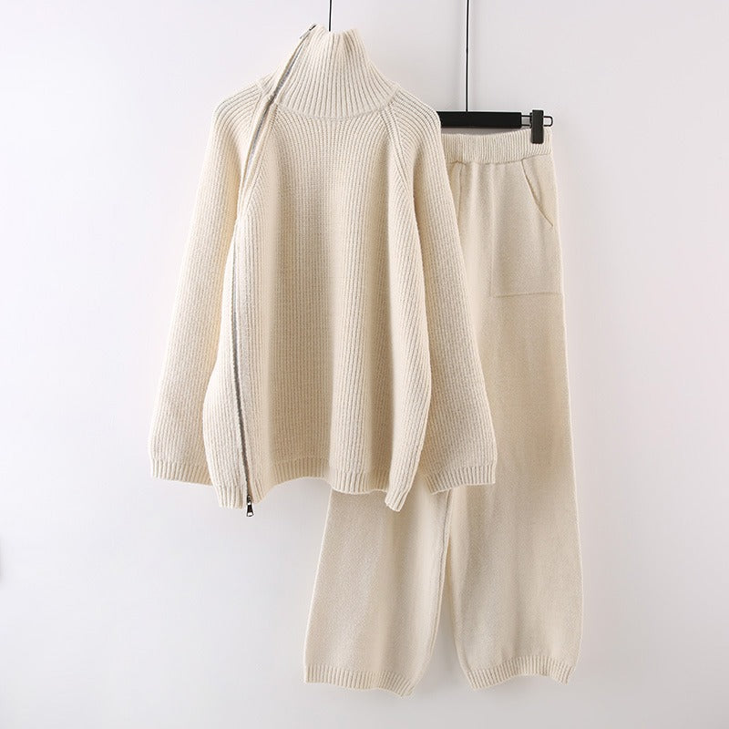 Damen Strickensemble mit Rollkragen und Reißverschluss EB