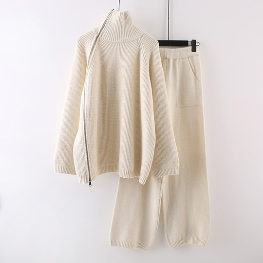 Damen Strickensemble mit Rollkragen und Reißverschluss EB
