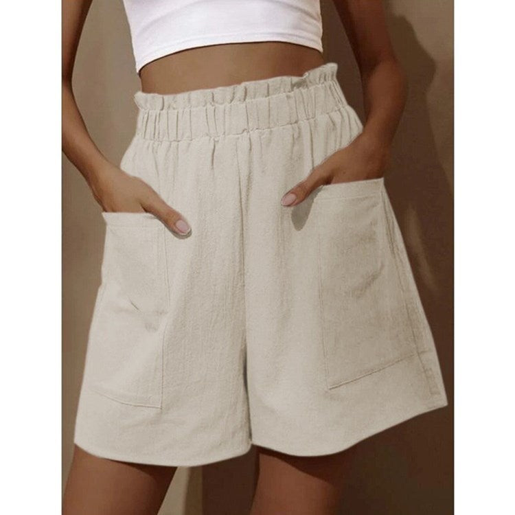 EB | Shorts aus Baumwolle und Leinen mit hoher Taille für Damen