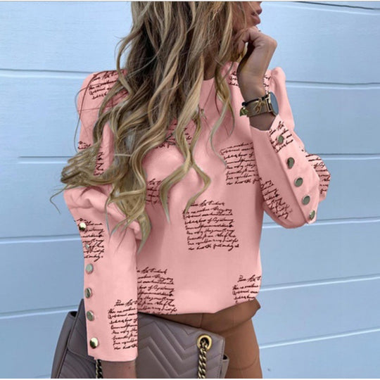 Damen Leichte Bluse mit Leopardenprint, Ballonärmeln und Zierknopfleiste EB