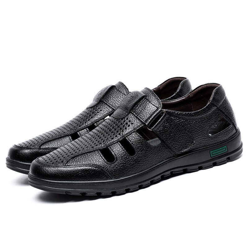 Herren Atmungsaktive Leder Sandalen mit Klettverschluss EB