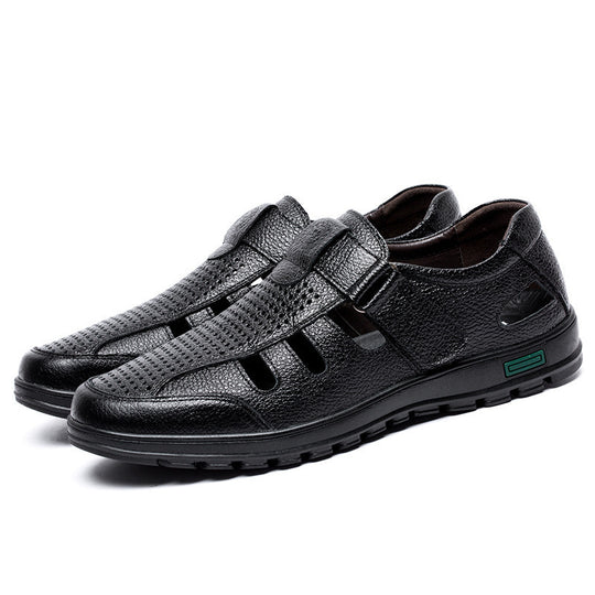 Herren Atmungsaktive Leder Sandalen mit Klettverschluss EB