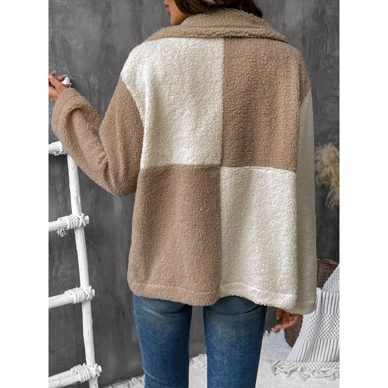 Damen kuschelweiche Fleecejacke mit Blockmuster EB