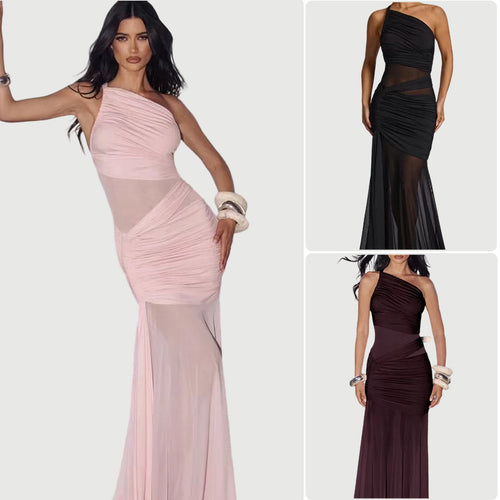 Damen elegantes asymmetrisches Abendkleid mit raffinierten Rüschendetails EB