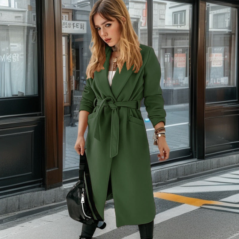 Damen eleganter Trenchcoat mit Gürtel und praktischen Taschen EB