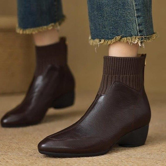 Damen Elegante Ankle Boots mit seitlichem Reißverschluss und elastischer Sockeneinstieg EB