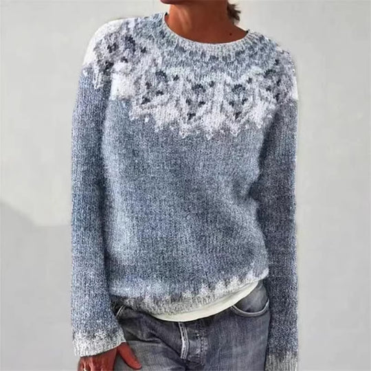 Damen nan Norwegerpullover aus Wollmix mit Rundhalsausschnitt und traditionellem Fair-Isle-Yoke EB