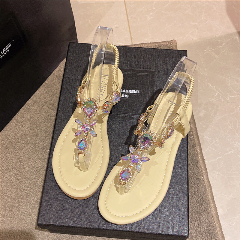 Damen elegante Zehentrenner-Sandalen mit funkelndem Strass EB