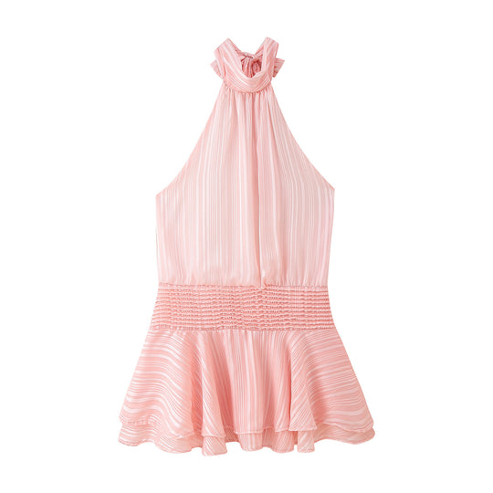 Damen Halterneck Top mit Rüschensaum und elastischer Taille EB