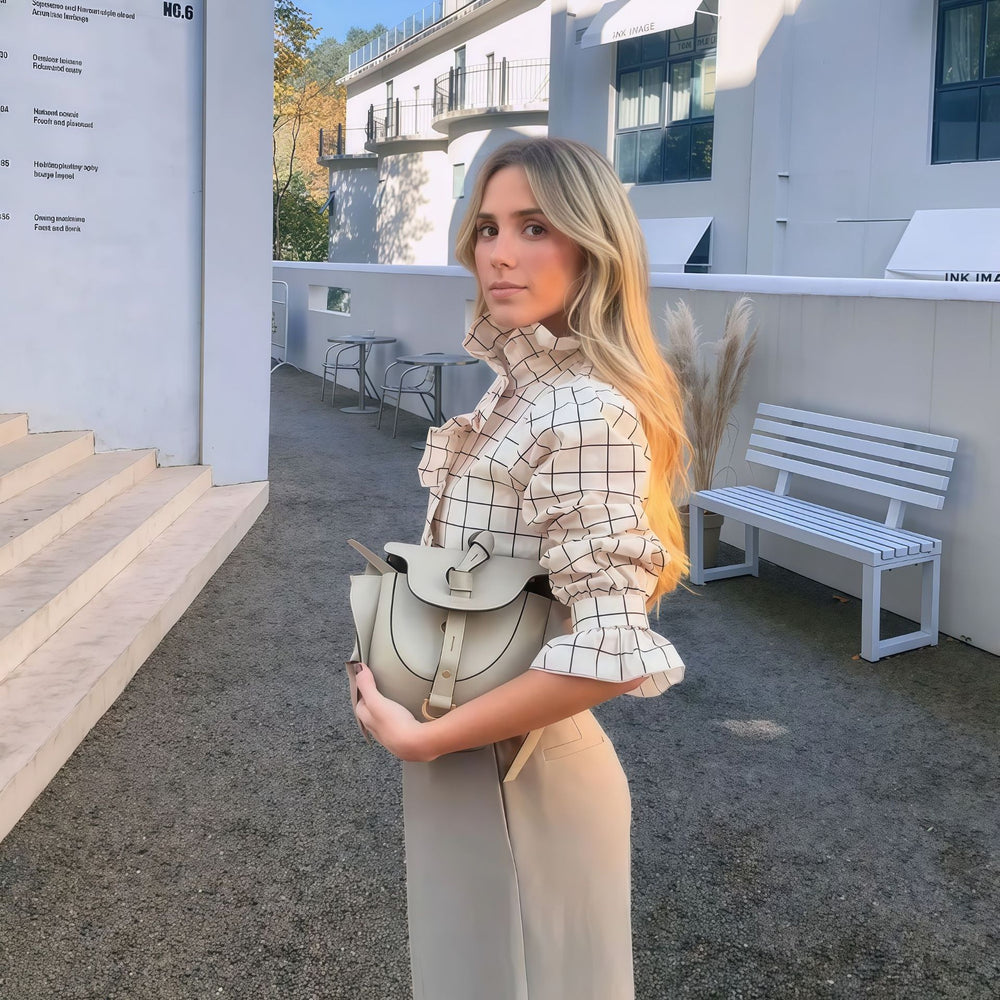 Damen Karierte Bluse mit eleganten Rüschendetails EB