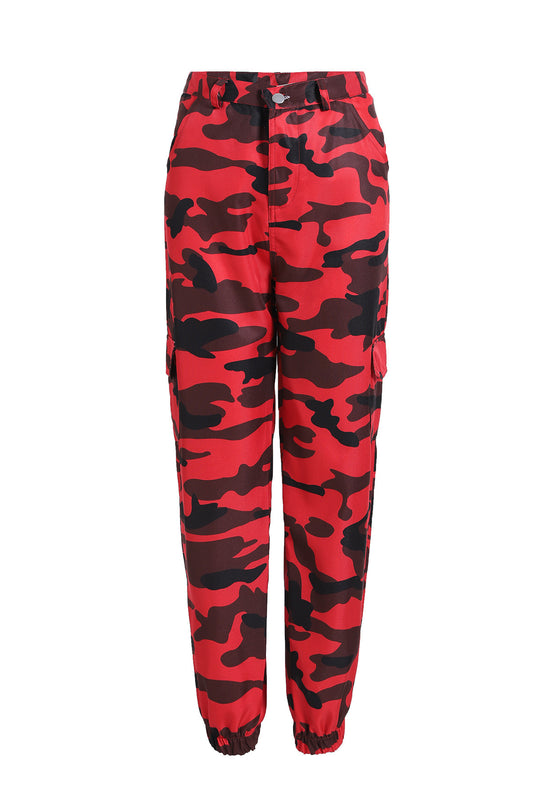 Damen Cargohose im modernen Camouflage-Design mit praktischen Taschen und elastischem Bund EB