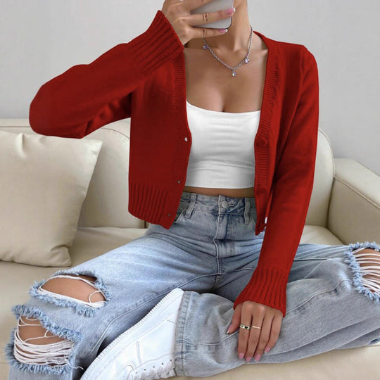 Damen Kurzstrickjacke mit feinem Rippstrickdesign EB