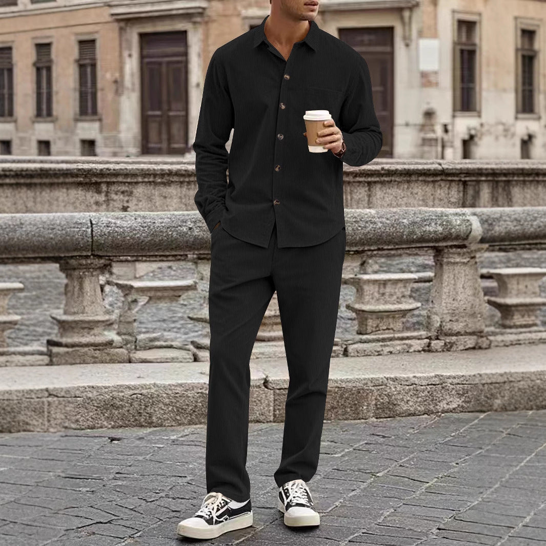 Herren elegantes Freizeitanzug mit stilvollem Hemd und bequemer Hose EB