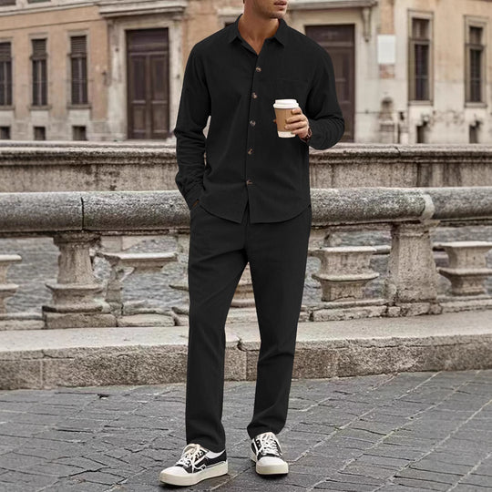 Herren elegantes Freizeitanzug mit stilvollem Hemd und bequemer Hose EB
