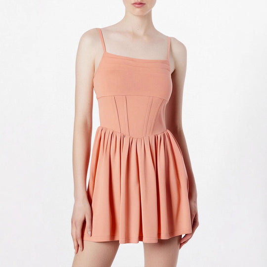 Damen schickes Sommerkleid mit Trägern und Falten EB