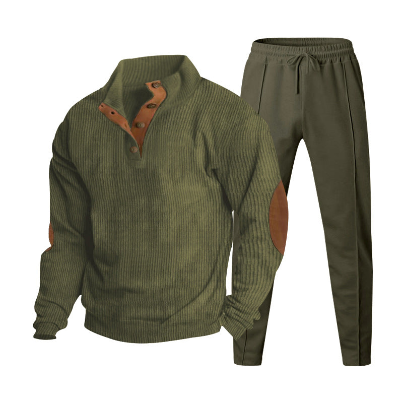 Herren Strukturiertes Henley-Loungewear-Set mit Ellenbogen-Patches & tapered Jogginghose EB