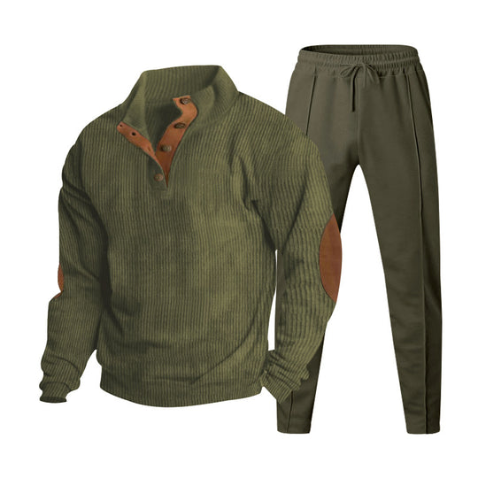 Herren Strukturiertes Henley-Loungewear-Set mit Ellenbogen-Patches & tapered Jogginghose EB