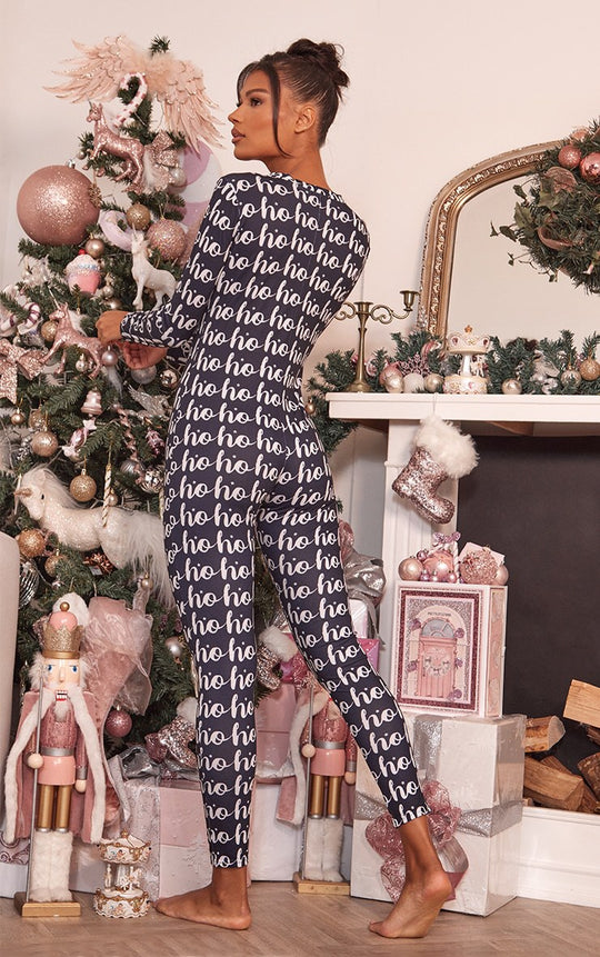 Damen Gemütlicher Jumpsuit mit Weihnachtsmotiv und langer Arm EB