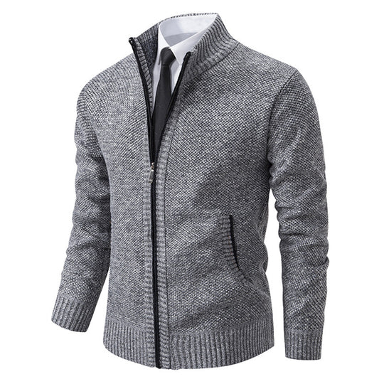 Herren elegante Strickjacke mit durchgehendem Reißverschluss und strukturiertem Design EB