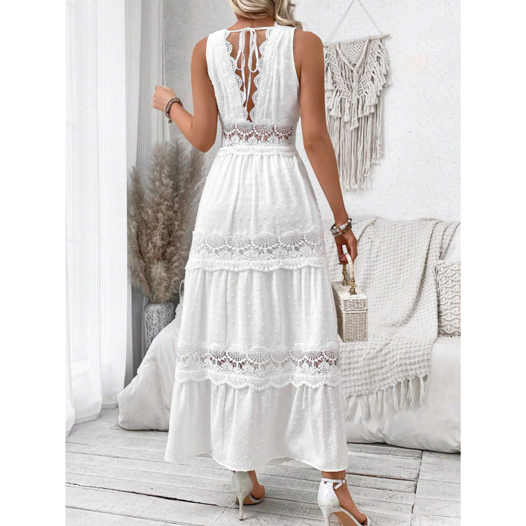 Damen Langes, elegantes Maxikleid mit Spitzenakzenten und Volants EB