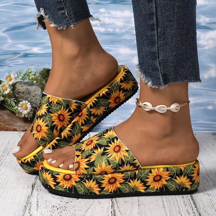 Damen Plateau-Pantoletten mit buntem Schmetterling-Print EB